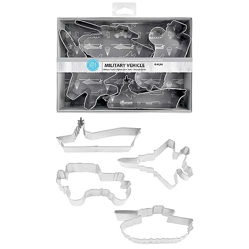 R&M International Military Vehicle Cookie Cutters, Truck, Jet, Tank, Aircraft Carrier, 4-Piece Set