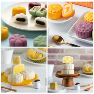 Mooncake Press Molds，Hand Press mooncake Dessert DIY with Stamps Flower Mode，Mooncake Shortbread Press DIY (4 Mid-Autumn Rabbit Stamps)