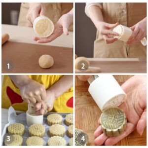 Mooncake Press Molds，Hand Press mooncake Dessert DIY with Stamps Flower Mode，Mooncake Shortbread Press DIY (4 Mid-Autumn Rabbit Stamps)