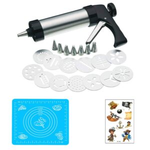 hm_zl cookie press gun cupcake filler injector stainless steel diy biscuit cookie pastry gun for cake decorating (25 pieces)