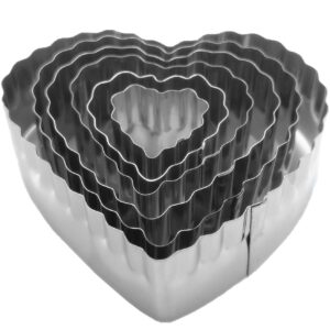 heart shaped double cut-outs cookie cutter set of 6 pcs, stainless steel crinkly and straight edge double sides fondant cutters