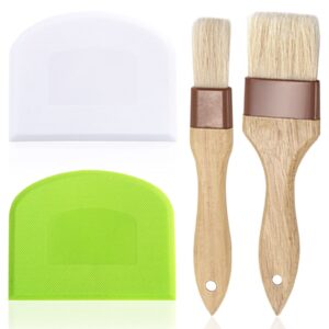 set of 4, pastry brushes and dough scraper, findtop basting oil brush with boar bristles wooden handle hanging hole with extra dough scraper for bread dough bbq sauce baking cooking