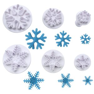 tongker 6pcs snowflake cookie cutters with plunger stamps embossing tools for cake cupcake decorating