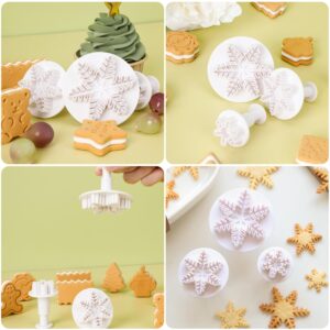 Tongker 6PCS Snowflake Cookie Cutters With Plunger Stamps Embossing Tools for Cake Cupcake Decorating