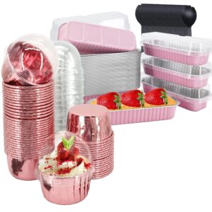 cupcake liners with lids 150pack,pink disposable ramekins baking cups muffin tins cupcake cups