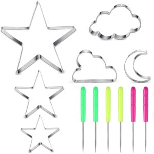 6 piece star cookie cutters moon cookie cutters cloud cookie cutters stainless steel biscuit cutter and 6 pieces sugar stirring pins for kitchen baking