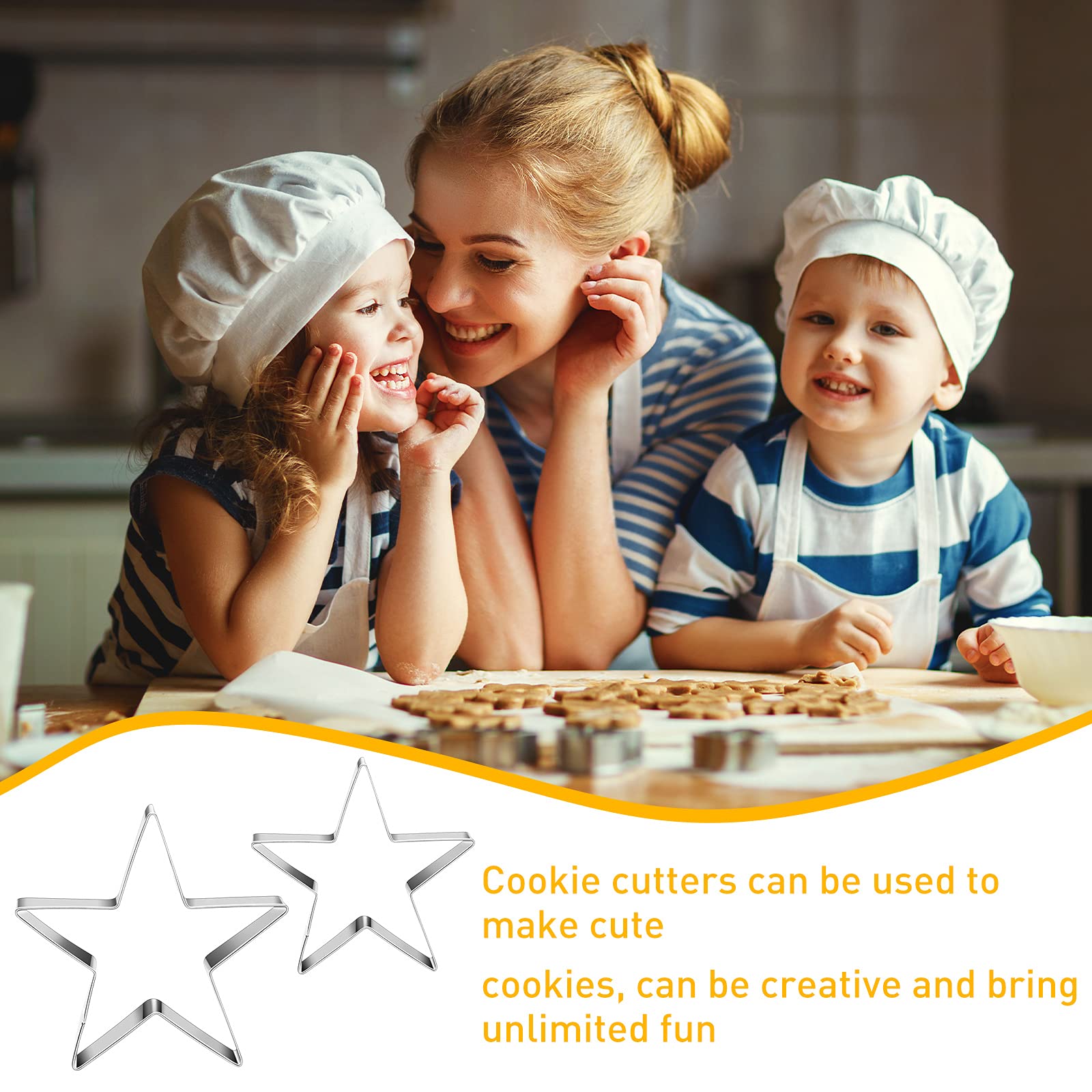 6 Piece Star Cookie Cutters Moon Cookie Cutters Cloud Cookie Cutters Stainless Steel Biscuit Cutter and 6 Pieces Sugar Stirring Pins for Kitchen Baking