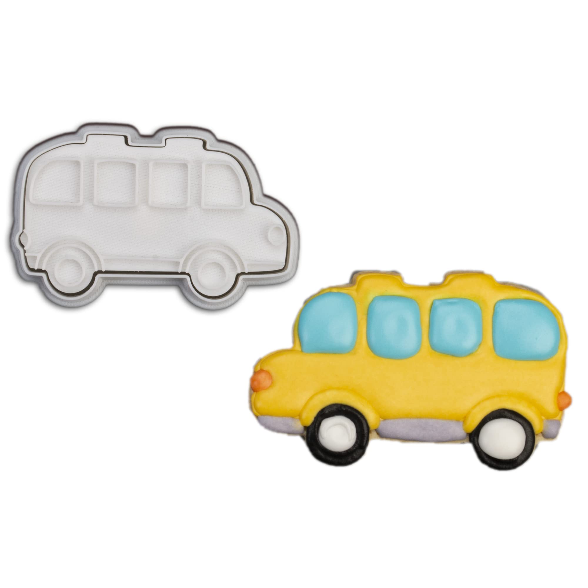 Mostop Bus Cookie Cutters with Stamper, 3D Transportation Vehicle Cookie Mold for Candy Chocolate Biscuit Pastry Cheese Baking Molds