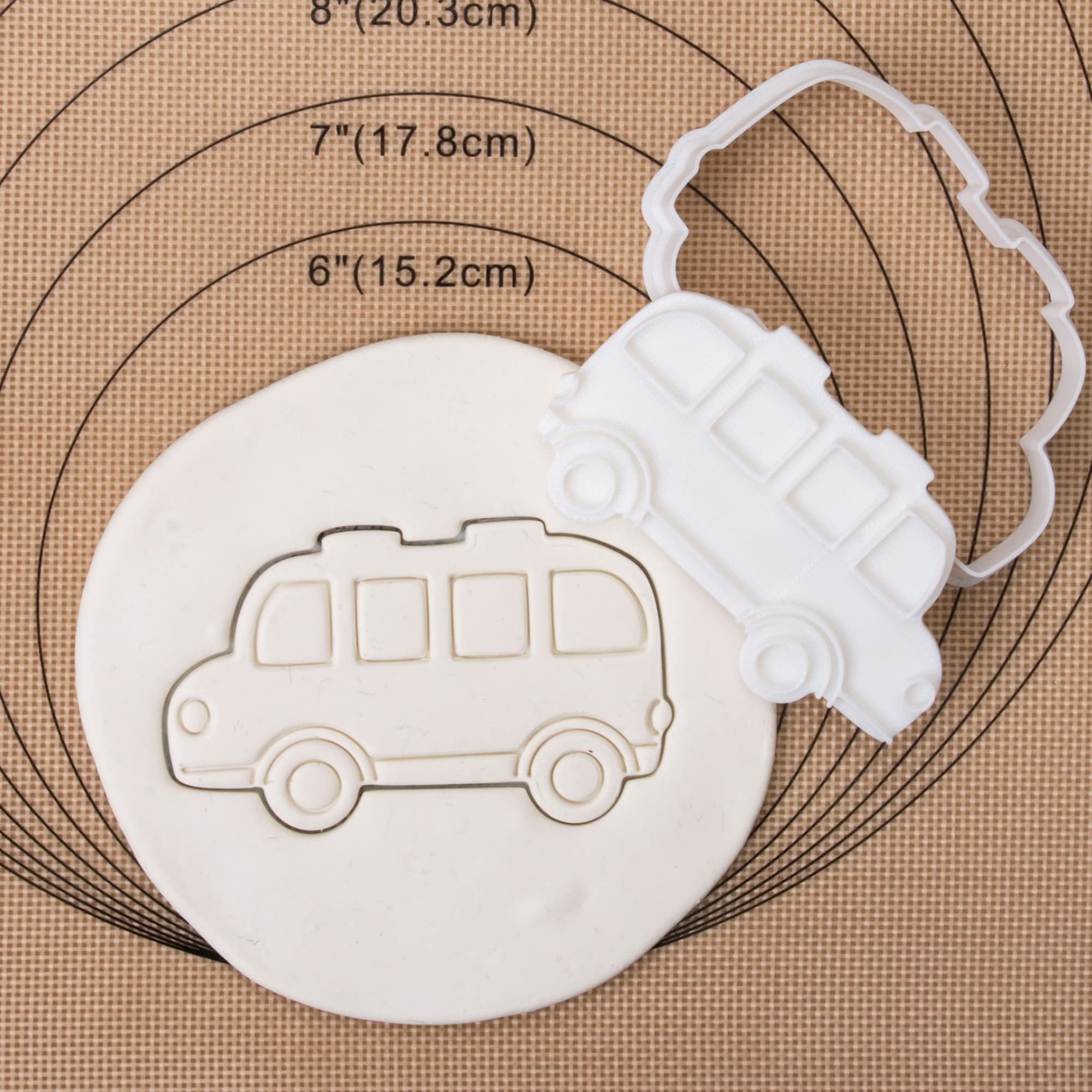 Mostop Bus Cookie Cutters with Stamper, 3D Transportation Vehicle Cookie Mold for Candy Chocolate Biscuit Pastry Cheese Baking Molds