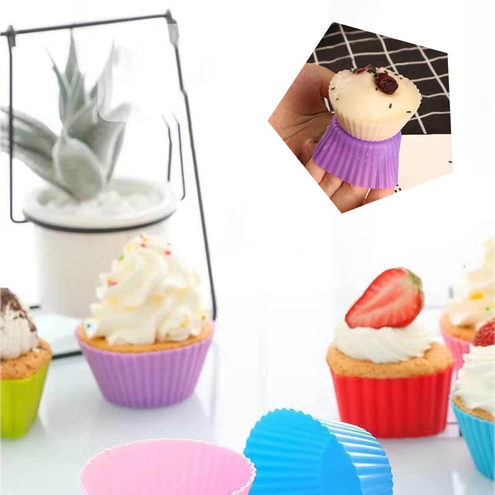 12PCS Silicone Mini Reusable Muffin Baking Cup Small Cupcake Holders Random Color Silicone Cupcake Liners Pastry Dessert Cups Nonstick Liner Molds for Making Muffin Chocolate Bread(Round)