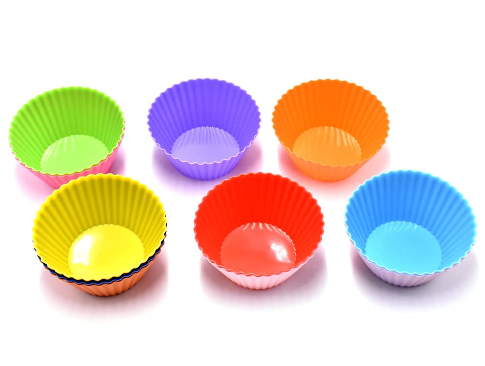 12PCS Silicone Mini Reusable Muffin Baking Cup Small Cupcake Holders Random Color Silicone Cupcake Liners Pastry Dessert Cups Nonstick Liner Molds for Making Muffin Chocolate Bread(Round)