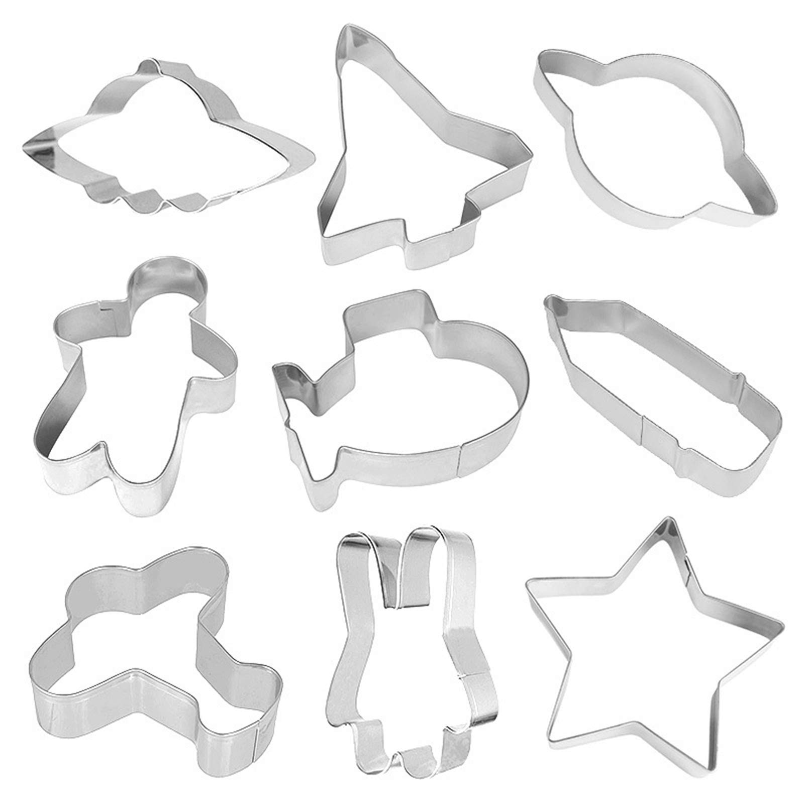 Mini Space Alien Series Cookie Cutter Set of 9 pcs, Stainless Steel Universe UFO Alien Fondant Cutters Set Pastry Biscuit Baking Clay DIY Molds for Kids