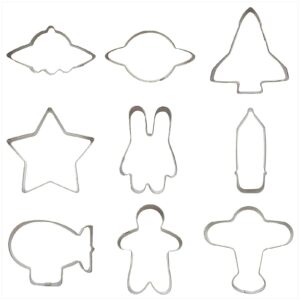 Mini Space Alien Series Cookie Cutter Set of 9 pcs, Stainless Steel Universe UFO Alien Fondant Cutters Set Pastry Biscuit Baking Clay DIY Molds for Kids