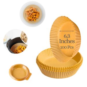 6.3 inch air fryer liners, 100 pcs round air fryer liners disposable air fryer parchment paper liners for non-toxic, eco-friendly, oil-proof, heat-resistant, food grade baking airfryer liners.
