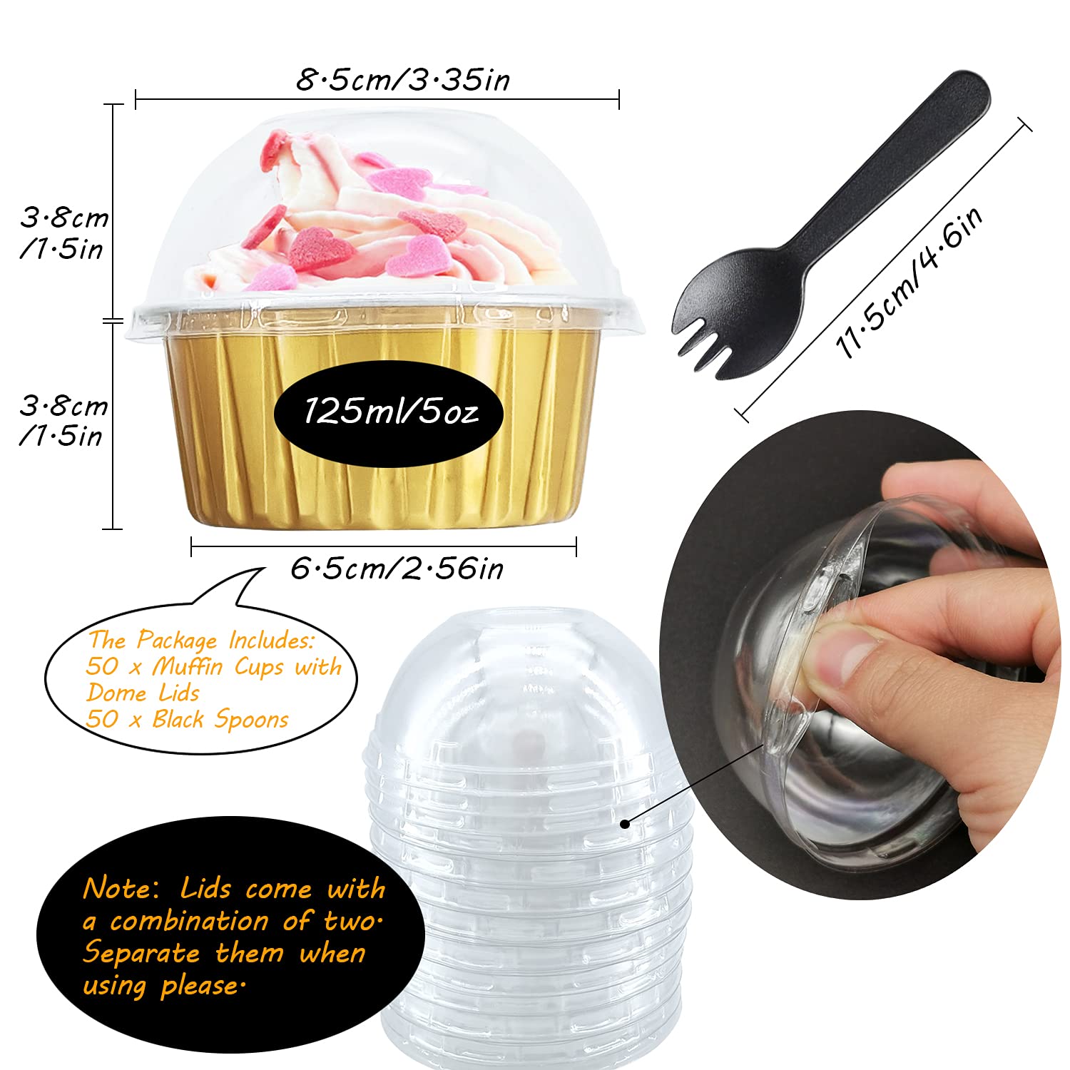 50Pack Foil Cupcake Liners With Lids And 50Pack Large Muffin Cups With Dome Lids