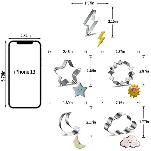 CookDaoMo Weather Shapes Cookie Cutters Set of 10 Pcs,Stainless Steel Cookie Cutters Molds Lightning,Star,Sun,Moon,Cumulus Cloud,Meteor,Cloud,Snowflake,Rainbow,Water Drop Pattern