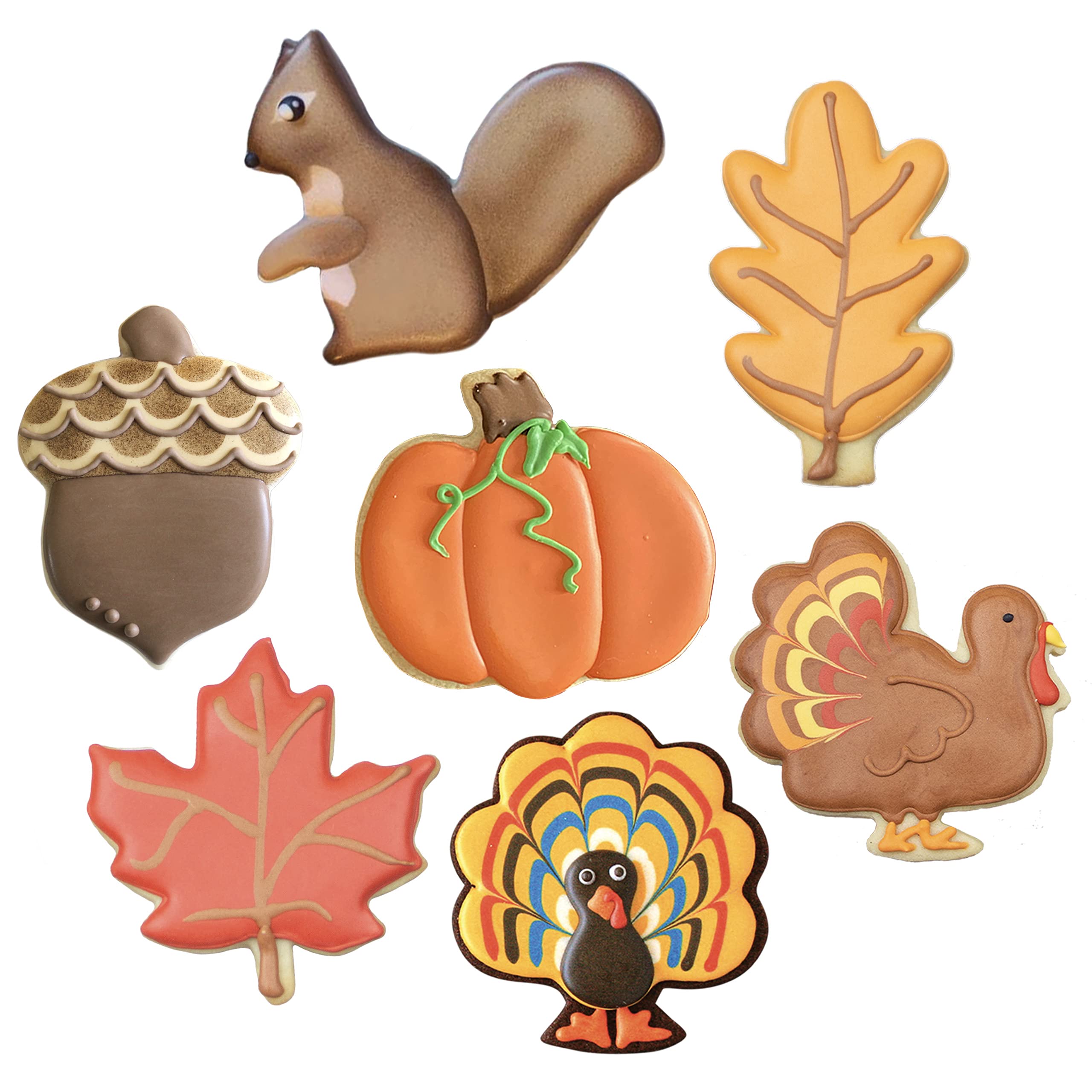 Fall and Thanksgiving Cookie Cutters Set 7-Pc. Made in the USA by Ann Clark, Pumpkin, Maple Leaf, Turkey, Squirrel, Acorn