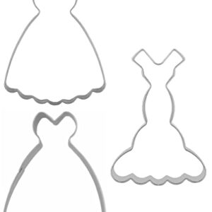 Large Size Dress Shaped Cookie Cutters Set of 3 pcs, Stainless Steel Fondant Cutters: Sleeveless Mermaid Dress 4.7 in 1 pc + Strapless Princess Dress 4.3 in 1 pc + Suspenders Wedding Dress 4.4 in 1 pc