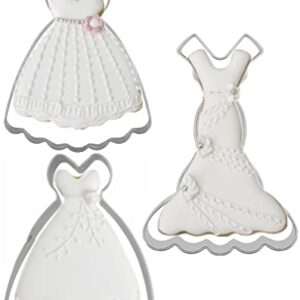 Large Size Dress Shaped Cookie Cutters Set of 3 pcs, Stainless Steel Fondant Cutters: Sleeveless Mermaid Dress 4.7 in 1 pc + Strapless Princess Dress 4.3 in 1 pc + Suspenders Wedding Dress 4.4 in 1 pc