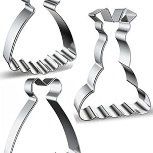 Large Size Dress Shaped Cookie Cutters Set of 3 pcs, Stainless Steel Fondant Cutters: Sleeveless Mermaid Dress 4.7 in 1 pc + Strapless Princess Dress 4.3 in 1 pc + Suspenders Wedding Dress 4.4 in 1 pc