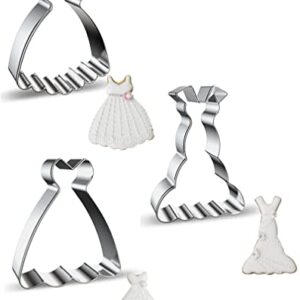 Large Size Dress Shaped Cookie Cutters Set of 3 pcs, Stainless Steel Fondant Cutters: Sleeveless Mermaid Dress 4.7 in 1 pc + Strapless Princess Dress 4.3 in 1 pc + Suspenders Wedding Dress 4.4 in 1 pc