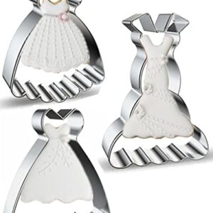 Large Size Dress Shaped Cookie Cutters Set of 3 pcs, Stainless Steel Fondant Cutters: Sleeveless Mermaid Dress 4.7 in 1 pc + Strapless Princess Dress 4.3 in 1 pc + Suspenders Wedding Dress 4.4 in 1 pc