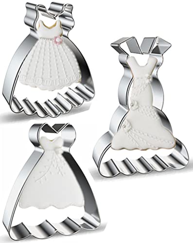 Large Size Dress Shaped Cookie Cutters Set of 3 pcs, Stainless Steel Fondant Cutters: Sleeveless Mermaid Dress 4.7 in 1 pc + Strapless Princess Dress 4.3 in 1 pc + Suspenders Wedding Dress 4.4 in 1 pc