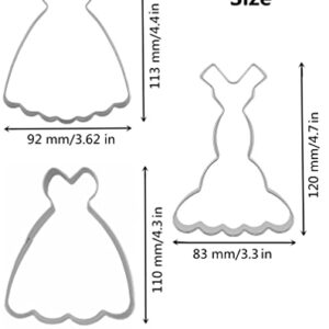 Large Size Dress Shaped Cookie Cutters Set of 3 pcs, Stainless Steel Fondant Cutters: Sleeveless Mermaid Dress 4.7 in 1 pc + Strapless Princess Dress 4.3 in 1 pc + Suspenders Wedding Dress 4.4 in 1 pc