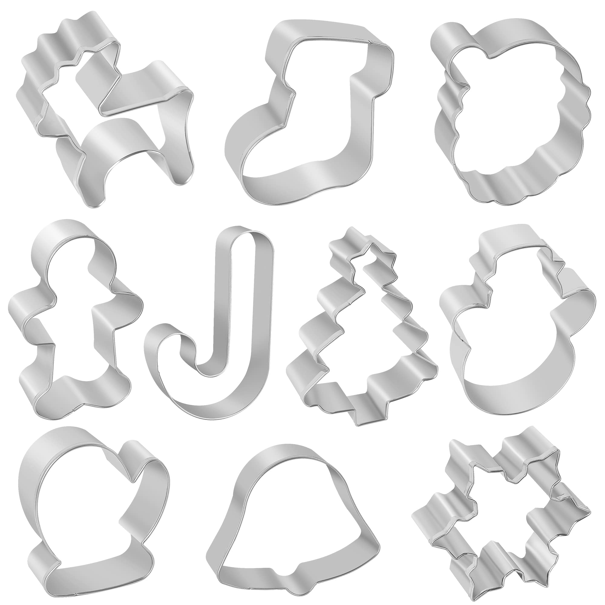 Christmas Cookie Cutters, 10 pieces Large Metal Cookie Cutters Shape - Gingerbread Man, Snowflake, Snowman, Christmas Tree, Bell, Reindeer & More for Holiday, Stainless Steel