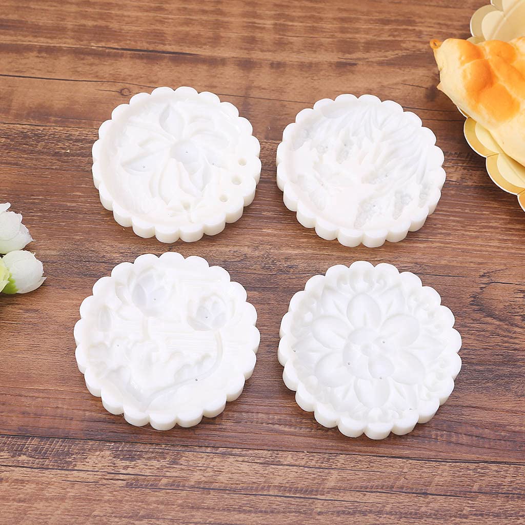 OTGO 200g Hand Press Mooncake Mould Mold - 4 PCS Stamps - Moon Cake Maker Mold for Mid-Autumn Festival Cake Biscuit Cookie DIY Baking