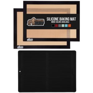 gorilla grip silicone baking mats and silicone dish drying mat, baking mats are 16.5x11.87 inch, dish drying mat is 13x11 inch, both in black color, 2 item bundle