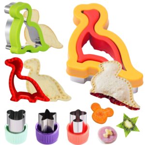 crethinkaty sandwich cutters and sealers for children - 5 pieces - dinosaur sandwich sealers and mouse star airplane stainless steel vegetable cutters for kids boys & girls