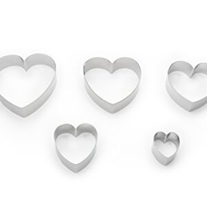 Fox Run Heart Shaped Cookie Cutters, 5-Piece Set with Storage Tin Included, Stainless Steel