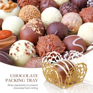 STOBOK 50 Pcs Truffle Chocolate Wrappers Paper Hollow Out Paper Dessert Cups Baking Cups Candy Truffle Wrappers Liners Cups for Baby Shower Wedding Party
