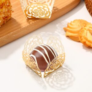 STOBOK 50 Pcs Truffle Chocolate Wrappers Paper Hollow Out Paper Dessert Cups Baking Cups Candy Truffle Wrappers Liners Cups for Baby Shower Wedding Party