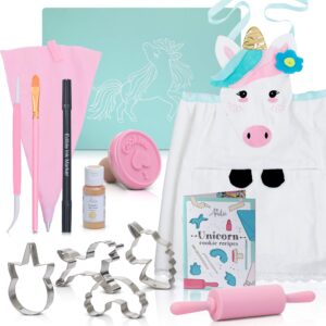 delightful unicorn-themed cookie baking kit for girls - includes adorable apron, fun cookie cutters, & comprehensive 14-piece cooking set - perfect for kitchen play and ideal gift for girls aged 6-12