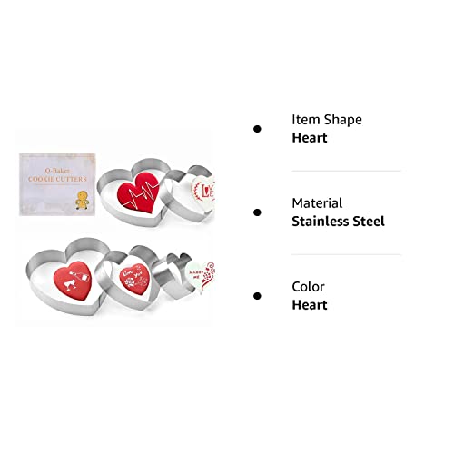 5 Pieces Heart Cookie Cutter 3.95", 3.35", 2.75", 2.36",1.37" Valentine’s Day Cookie Cutters for Baking and Decorating Anniversary, Bridal, Engagement and Valentine