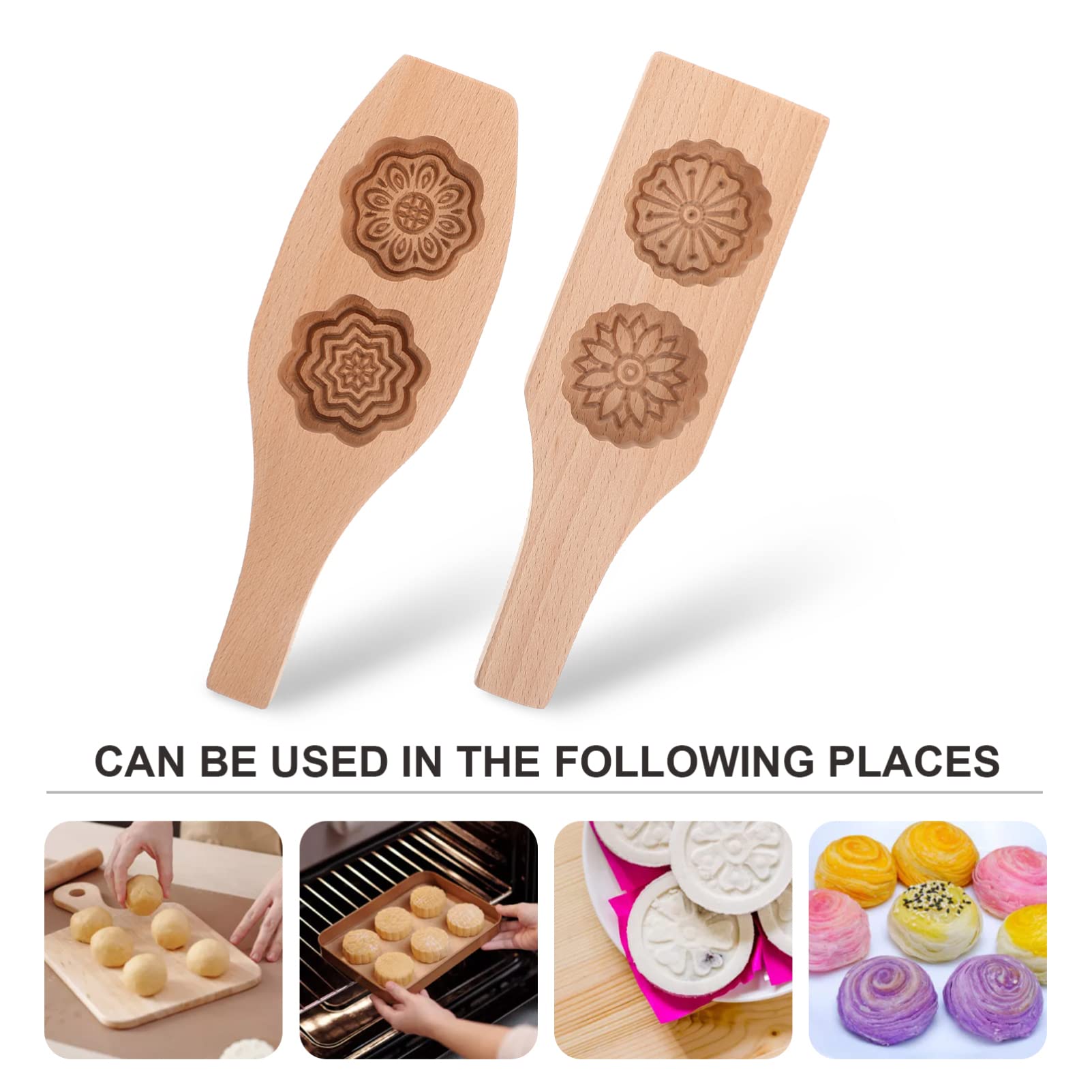 Yardwe 2pcs Wooden Cookie Molds Chinese Traditional Mid- autumn Festival Moon Cake Mold Handmade Flowers Cookie Stamp Baking Supplies for Muffin Mooncake Biscuit Pumpkin Pie