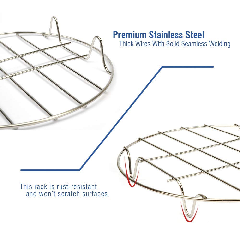 Aracoware 2 Pack Round Stainless Steel Cooking Cooling Racks, 10"x1.18", Oven Safe, Multi-Purpose for Air Fryer, Pressure Cooker, Steamer - Set of 2