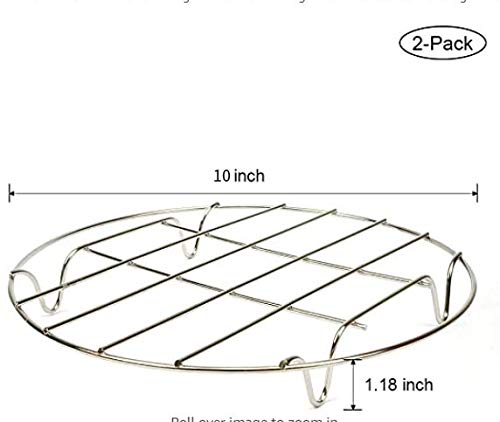 Aracoware 2 Pack Round Stainless Steel Cooking Cooling Racks, 10"x1.18", Oven Safe, Multi-Purpose for Air Fryer, Pressure Cooker, Steamer - Set of 2