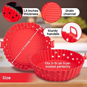 Silicone Air Fryer Liners 7.5 Inches - Reusable Silicone Air Fryer Liners - Silicone Fryer Basket Heat Resistant Liners - Fits 3 to 5 l Round Pot Air Fryers - Non-Stick Air Fryer Oven Accessories