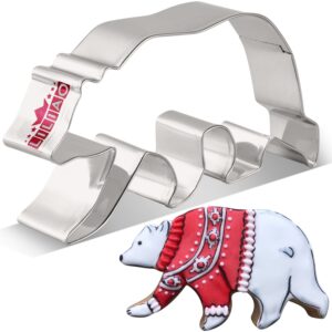 liliao walking grizzly bear/polar bear cookie cutter - 4.6 x 2.6 inches - woodland animal biscuit and fondant cutters - stainless steel