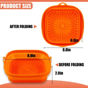 2Pcs Air Fryer Silicone Pot Square Foldable Air Fryer Silicone Liners 8inch Reusable Basket Liner Air fryer Oven Accessories (Gray and Orange)