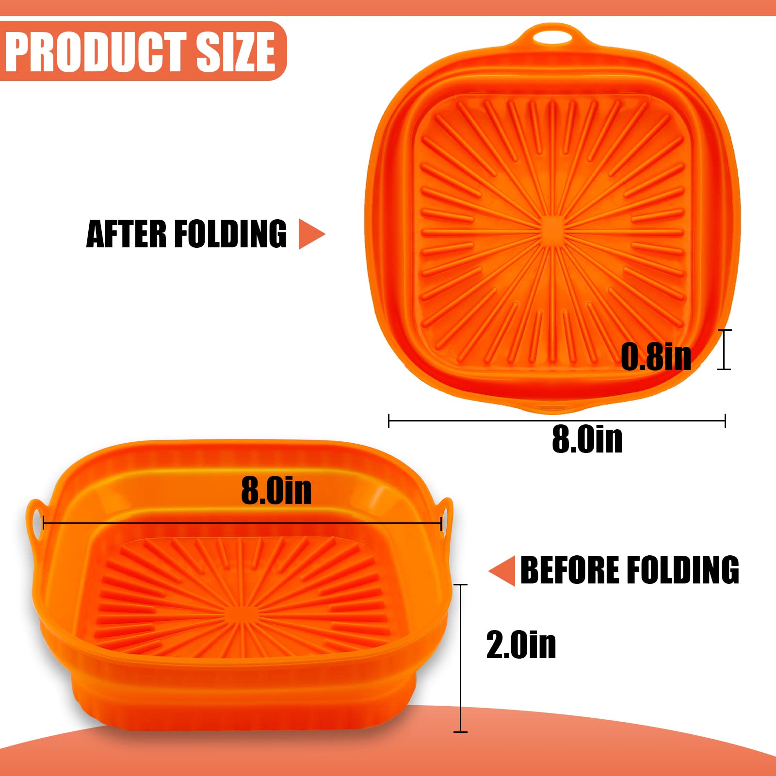 2Pcs Air Fryer Silicone Pot Square Foldable Air Fryer Silicone Liners 8inch Reusable Basket Liner Air fryer Oven Accessories (Gray and Orange)