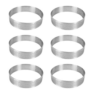 uyauld stainless steel tart ring, 9cm heat-resistant perforated cake mousse ring, french pastry baking mold round shape (6 round 3.5 inch)