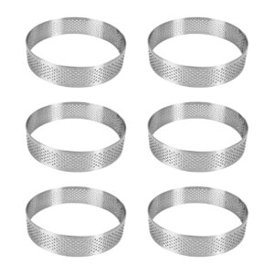 Uyauld Stainless Steel Tart Ring, 9CM Heat-Resistant Perforated Cake Mousse Ring, French Pastry Baking Mold Round Shape (6 Round 3.5 inch)