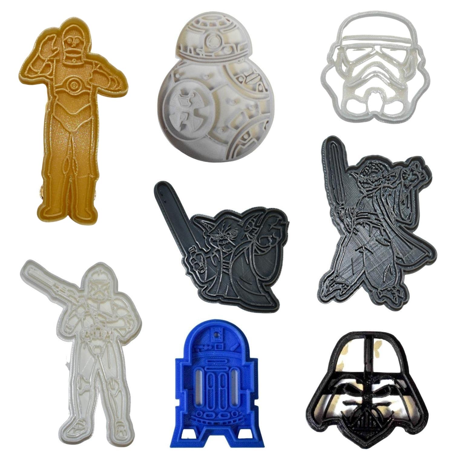 YNGLLC STAR WARS MOVIE CHARACTERS THEMED SET OF 8 COOKIE CUTTERS MADE IN USA PR1023, Multicolor