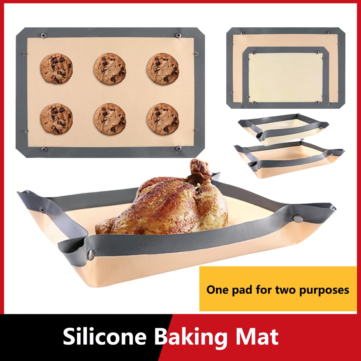 Silicone Baking Mat Eclair Baking Mat Leak Proof silicone baking mat - 4 Sheets Reusable Food Baking Mat for Non-Stick Bakeware Mats Oven Liner for Making Macaron, Pizza, Cookie, Pastry, Bread