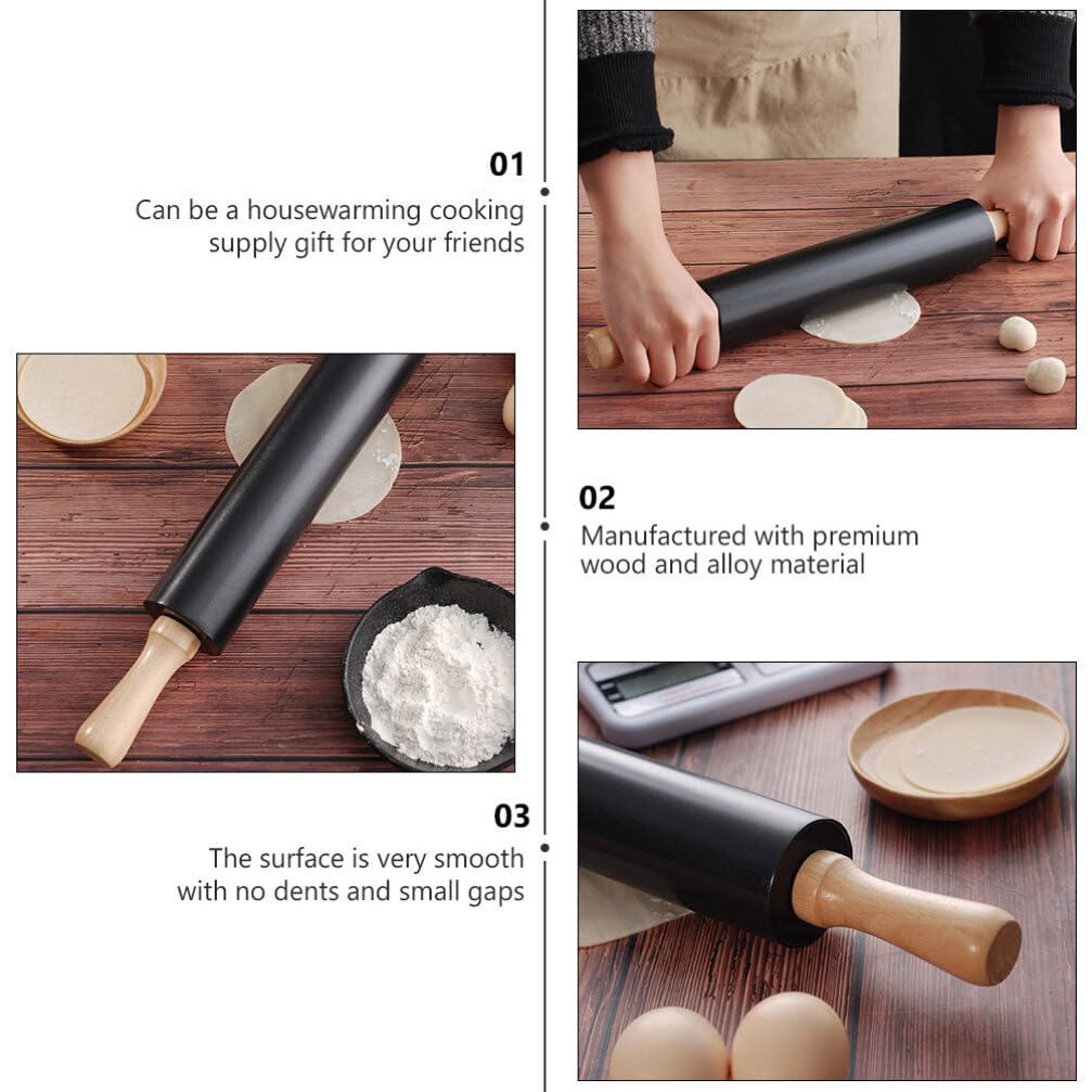 Baking Rolling Pin Wooden Rolling Pin Dough Roller for Making Pizza Cookie Pastry Pasta Dumpling and Dough (Black) Wood Rolling Pin