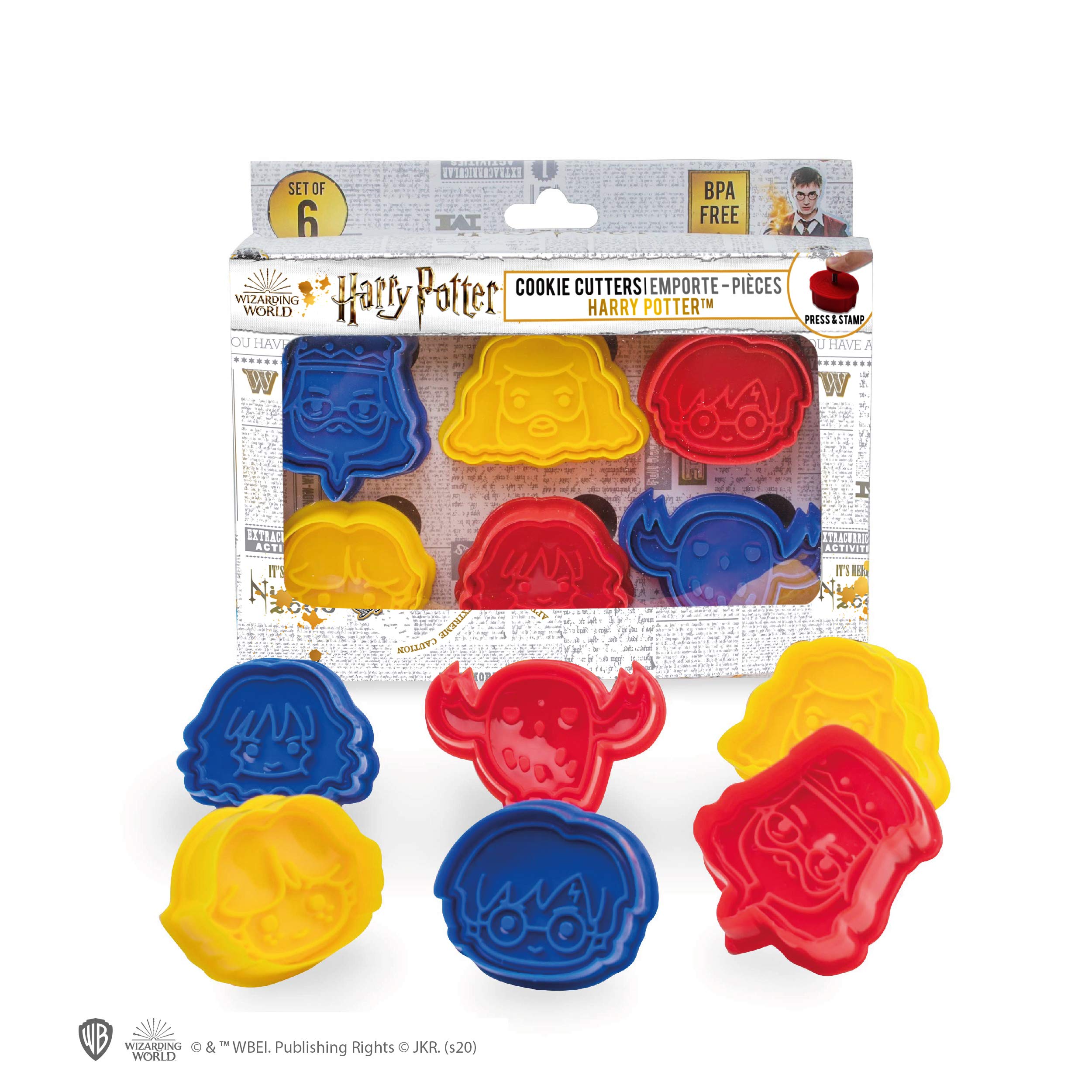 Cinereplicas Harry Potter - Cookie Cutters - Set of 6 - Official - Blue, Red, Yellow